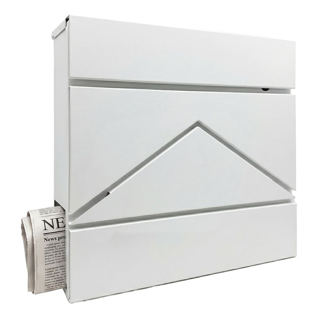 Wall-Mounted Metal Postbox with Newspaper Holder, White