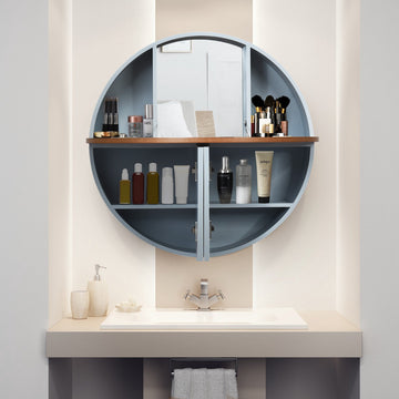 Wall-Mounted Round Dressing Table, Mirror, Shelves, 72 cm