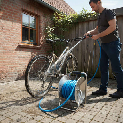 Wall-Mounted Stainless Steel Hose Reel with Crank