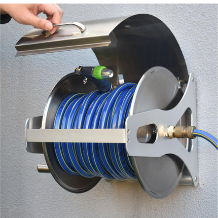 Wall-Mounted Stainless Steel Hose Reel with Crank