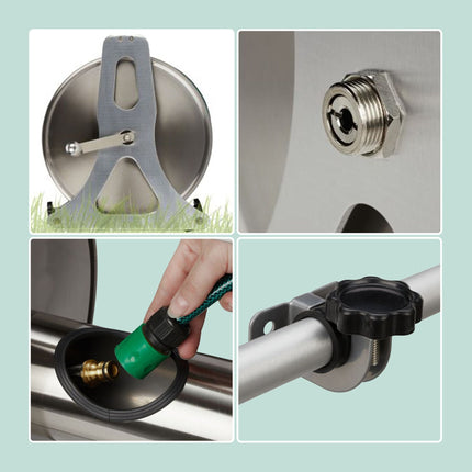 Wall-Mounted Stainless Steel Hose Reel with Crank