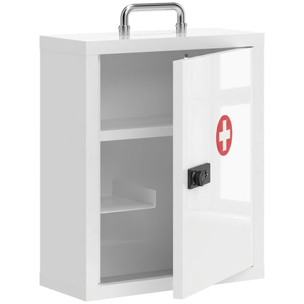 Wall-Mounted Steel Medicine Cabinet with Combination Lock, White