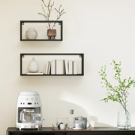 Wall-Mounted Steel Shelves Set, Black, 15 kg Capacity