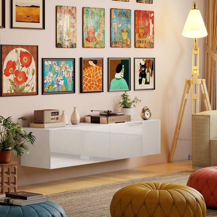 Wall-Mounted TV Cabinet, Floating Media Console, White