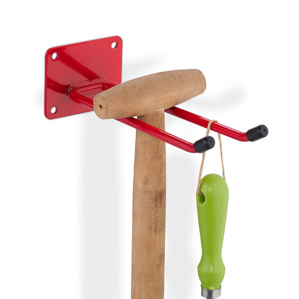 Wall Mounted Tool Holder, Red Steel, Double Hook