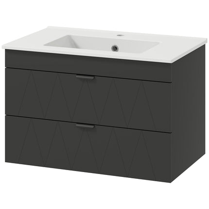 Wall-Mounted Vanity Unit with Ceramic Sink, Black