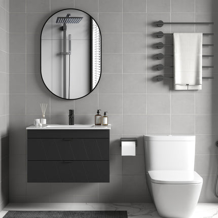 Wall-Mounted Vanity Unit with Ceramic Sink, Black