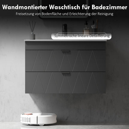 Wall-Mounted Vanity Unit with Ceramic Sink, Black