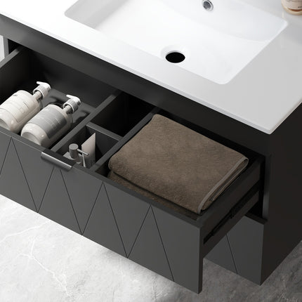 Wall-Mounted Vanity Unit with Ceramic Sink, Black