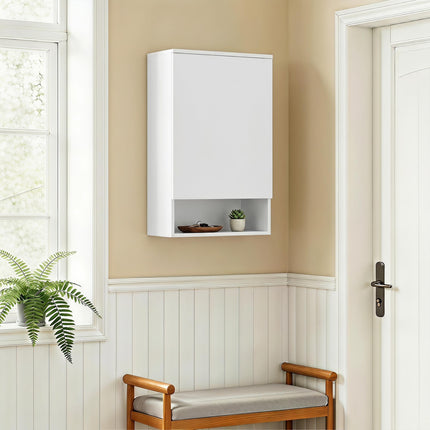 Wall-Mounted White Bathroom Cabinet with Adjustable Shelves