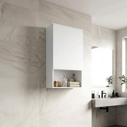 Wall-Mounted White Bathroom Cabinet with Adjustable Shelves
