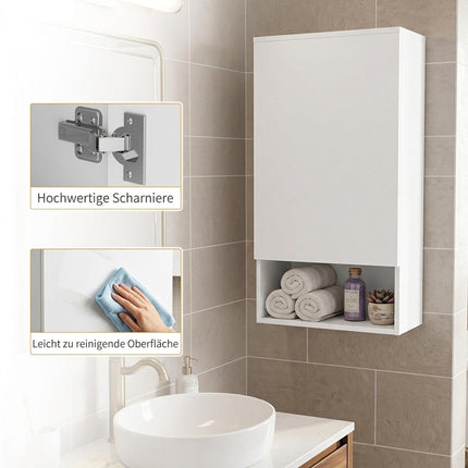 Wall-Mounted White Bathroom Cabinet with Adjustable Shelves