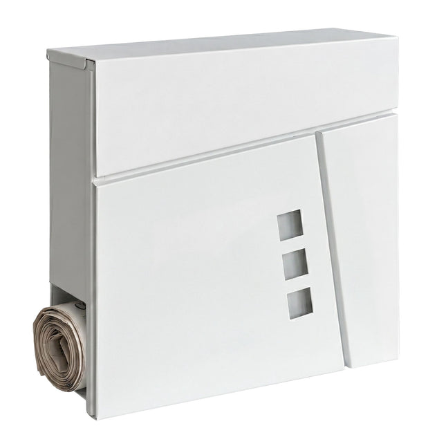 Wall-Mounted White Mailbox with Newspaper Holder