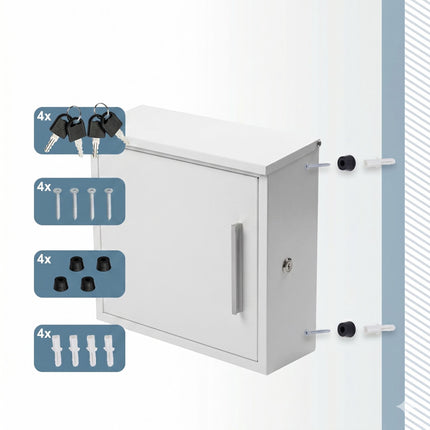 Wall-Mounted White Metal Mailbox with Lock