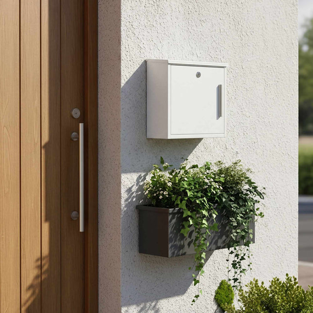Wall-Mounted White Metal Mailbox with Lock