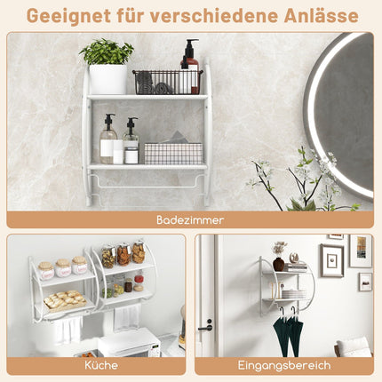 Wall-Mounted White Metal Towel Rack with Shelves, 45x25.5x55 cm