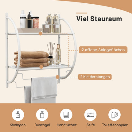 Wall-Mounted White Metal Towel Rack with Shelves, 45x25.5x55 cm