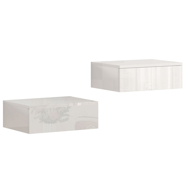 Wall-Mounted White Nightstands Set, Drawer, Chipboard