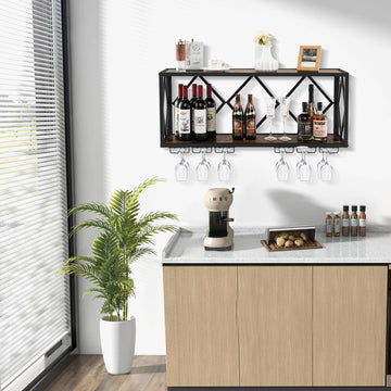 Wijnrek voor aan de muur, 39 flessen, 12 glazen