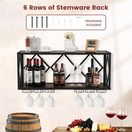 Wall-Mounted Wine Rack, 39 Bottles, 12 Glasses