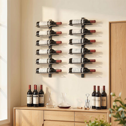 Wall-Mounted Wine Rack, 6-Bottle, Black Steel