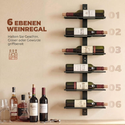 Wall-Mounted Wine Rack, 6-Bottle, Black Steel