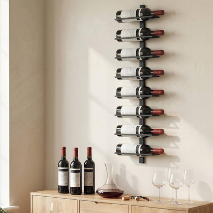 Wall-Mounted Wine Rack, 8-Bottle, Black Steel Tube