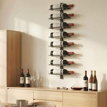 Wall-Mounted Wine Rack, 8-Bottle, Black Steel Tube