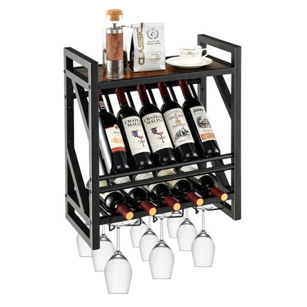 Wall-Mounted Wine Rack With Glass Holder, 10 Bottles, 12 Glasses