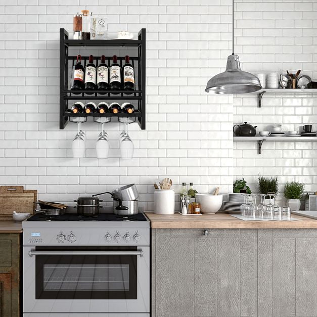 Wall-Mounted Wine Rack With Glass Holder, 10 Bottles, 12 Glasses