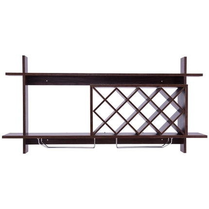 Wall-Mounted Wine Rack with Glass Holder, Holds 10 Bottles