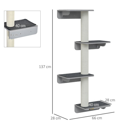 Wall-mounted cat climbing post, light gray beige wood