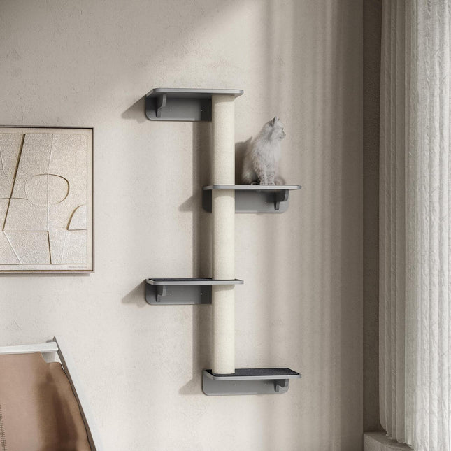 Wall-mounted cat climbing post, light gray beige wood