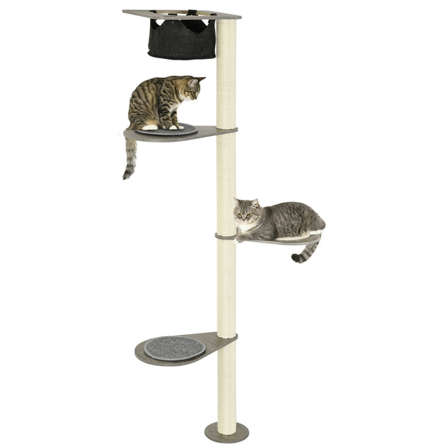 Cat tree with hammock, platforms and scratching post, 185 cm - grey/cream