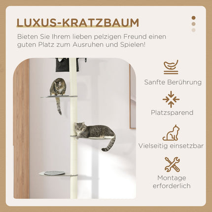 Cat tree with hammock, platforms and scratching post, 185 cm - grey/cream