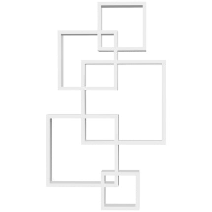 White spruce wood floating wall shelf - 5 cubes, 9 compartments