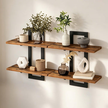 Wall Shelf Set of 2, MDF & Iron – Brown