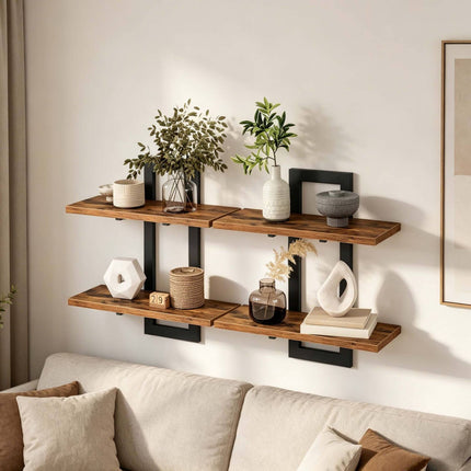 Wall Shelf Set of 2, MDF & Iron – Brown