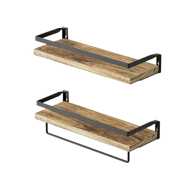 Wandplanken, 2-delige set, hout en ijzer
