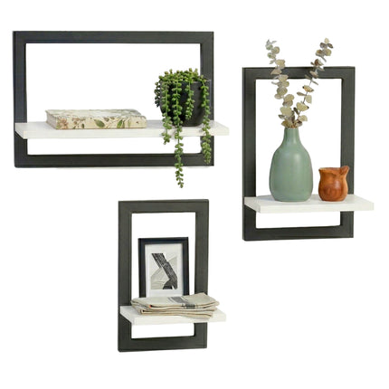 Wall Shelves Set Of 3 – Floating MDF, Metal Frame