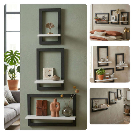 Wall Shelves Set Of 3 – Floating MDF, Metal Frame