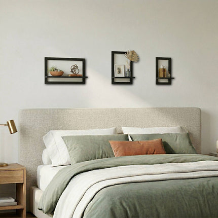 Wall Shelves Set Of 3 – Floating MDF, Metal Frame
