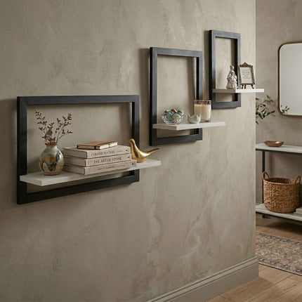 Wall Shelves Set Of 3 – Floating MDF, Metal Frame