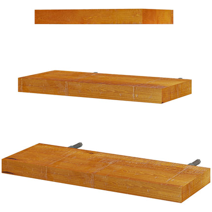 Floating wall shelves set of 3, solid wood, brown