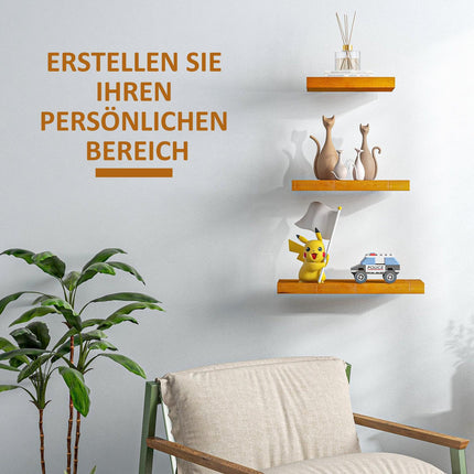 Floating wall shelves set of 3, solid wood, brown