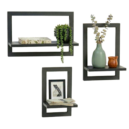 Wall Shelves Set of 3 – Floating MDF with Metal Frame