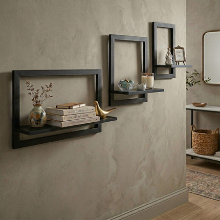 Wall Shelves Set of 3 – Floating MDF with Metal Frame