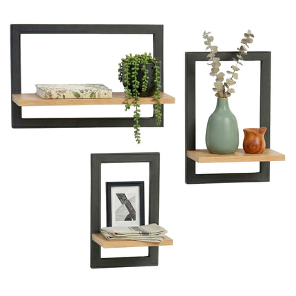 Wall Shelves Set of 3 – Floating MDF with Metal Frame