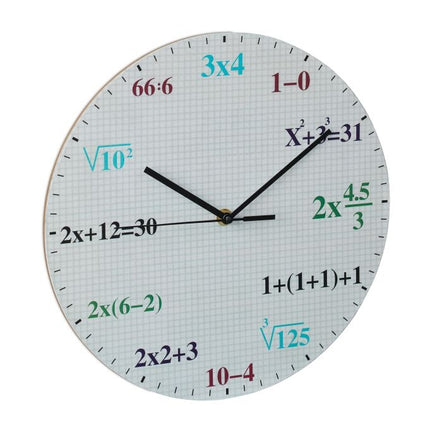Wall clock with mathematical formulas