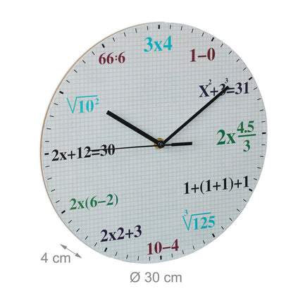 Wall clock with mathematical formulas